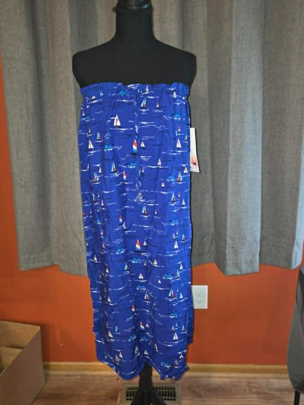 NWT Classic Concepts Sailboat Print Maxi Skirt Blue Nautical Cruise